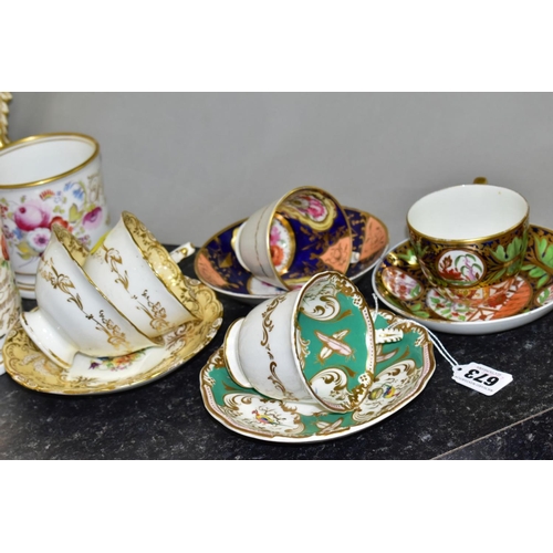 673 - A SMALL GROUP OF 19TH CENTURY ENGLISH PORCELAIN, comprising an early 19th century tea cup and saucer... 