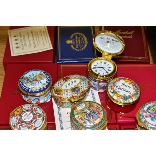 361 - SEVEN BOXED HALCYON DAYS CHRISTMAS ENAMEL BOXES, 1993, 1994 with certificate, 1995, 1996, 1997 with ... 