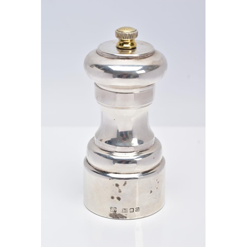 107 - A SILVER PEPPER MILL, plain polished design, hallmarked 'David Shaw Silverware Ltd' London 1987, app... 