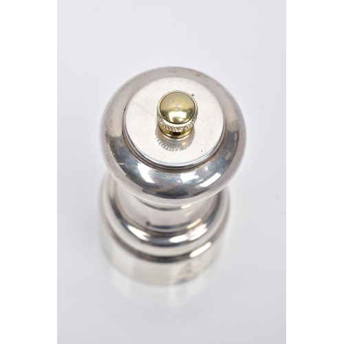 107 - A SILVER PEPPER MILL, plain polished design, hallmarked 'David Shaw Silverware Ltd' London 1987, app... 
