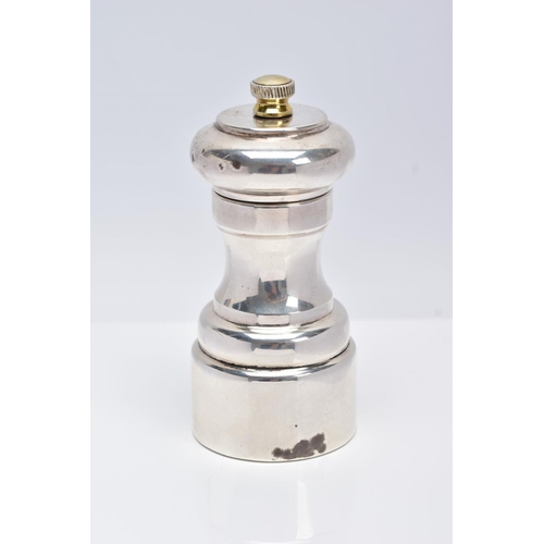 107 - A SILVER PEPPER MILL, plain polished design, hallmarked 'David Shaw Silverware Ltd' London 1987, app... 