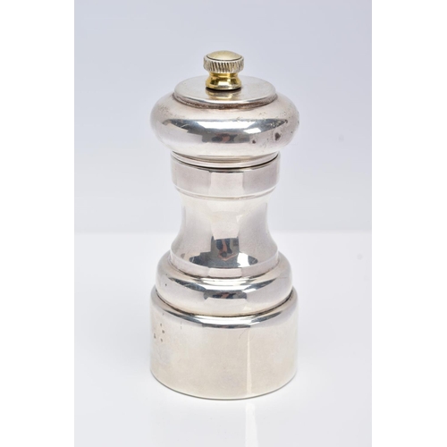 107 - A SILVER PEPPER MILL, plain polished design, hallmarked 'David Shaw Silverware Ltd' London 1987, app... 