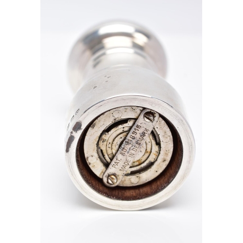 107 - A SILVER PEPPER MILL, plain polished design, hallmarked 'David Shaw Silverware Ltd' London 1987, app... 