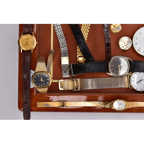117 - A TRAY OF VARIOUS WRISTWATCHES, MOVEMENTS ANDE PARTS, to include a quantity of ladies and gents wris... 