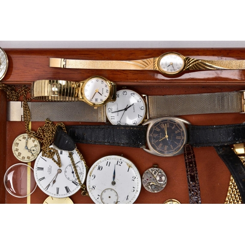 117 - A TRAY OF VARIOUS WRISTWATCHES, MOVEMENTS ANDE PARTS, to include a quantity of ladies and gents wris... 