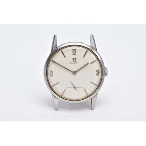 33 - A GENTS 'OMEGA' WRISTWATCH, round silver dial signed 'Omega', Arabic twelve, three and nine baton ma... 