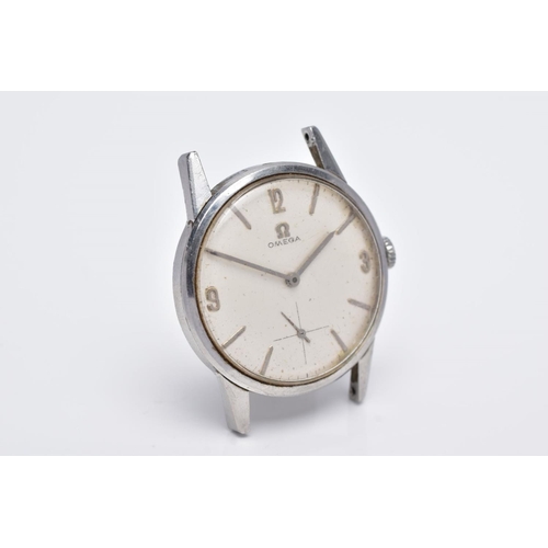 33 - A GENTS 'OMEGA' WRISTWATCH, round silver dial signed 'Omega', Arabic twelve, three and nine baton ma... 