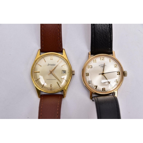 60 - TWO GENTS WRISTWATCHES, the first with a round champagne dial signed 'Rotary, 17 jewels, Incabloc', ... 