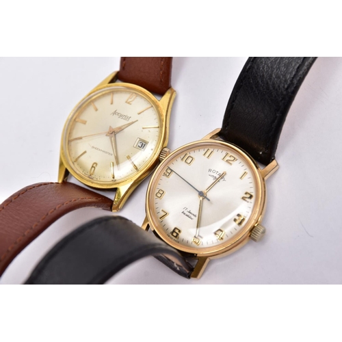 60 - TWO GENTS WRISTWATCHES, the first with a round champagne dial signed 'Rotary, 17 jewels, Incabloc', ... 