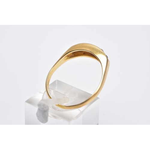 73 - AN 18CT GOLD FIVE STONE RING, of a boat shape, set with a central oval cut blue sapphire interspaced... 