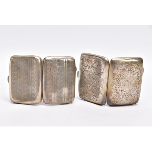 76 - TWO SILVER CIGARETTE CASES, the first of a rectangular form, with an engraved floral design and an e... 
