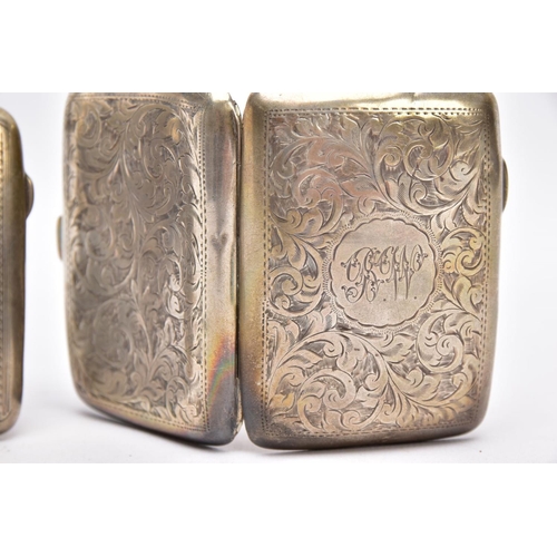 76 - TWO SILVER CIGARETTE CASES, the first of a rectangular form, with an engraved floral design and an e... 