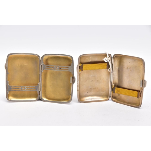 76 - TWO SILVER CIGARETTE CASES, the first of a rectangular form, with an engraved floral design and an e... 