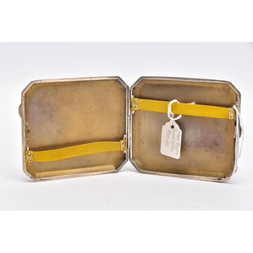 77 - A SILVER CIGARETTE CASE, of a square form, engine turn design with an engraved monogram, push button... 