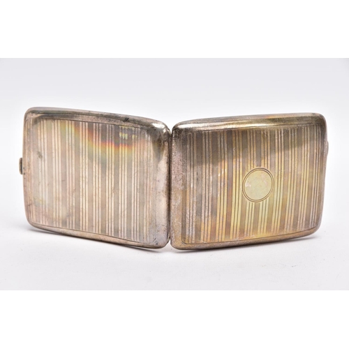 78 - A SILVER CIGARETTE CASE, of a rectangular form, engine turn design with a vacant cartouche, push but... 