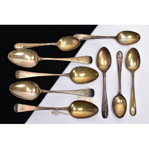 79 - A SELECTION OF SILVER TEA AND COFFEE SPOONS, to include four George IV Old English pattern teaspoons... 