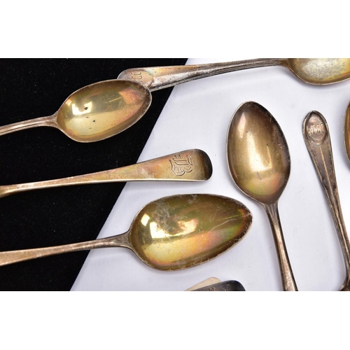79 - A SELECTION OF SILVER TEA AND COFFEE SPOONS, to include four George IV Old English pattern teaspoons... 