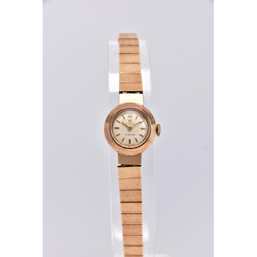 81 - A LADIES 9CT GOLD 'CYMA' WRISTWATCH, hand wound movement, round white dial signed 'Cyma, Cymaflex', ... 