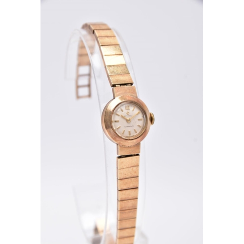 81 - A LADIES 9CT GOLD 'CYMA' WRISTWATCH, hand wound movement, round white dial signed 'Cyma, Cymaflex', ... 