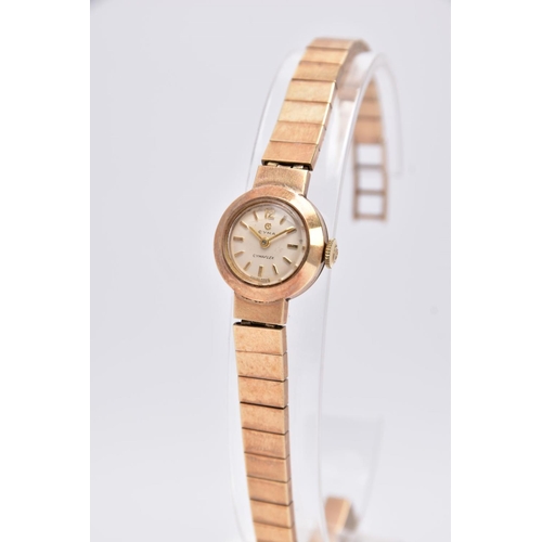 81 - A LADIES 9CT GOLD 'CYMA' WRISTWATCH, hand wound movement, round white dial signed 'Cyma, Cymaflex', ... 