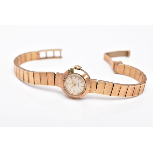 81 - A LADIES 9CT GOLD 'CYMA' WRISTWATCH, hand wound movement, round white dial signed 'Cyma, Cymaflex', ... 