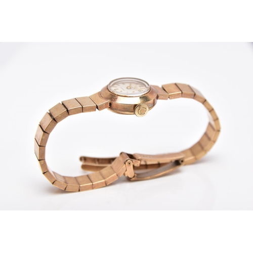 81 - A LADIES 9CT GOLD 'CYMA' WRISTWATCH, hand wound movement, round white dial signed 'Cyma, Cymaflex', ... 