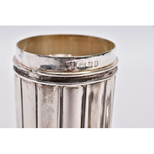 85 - A GEORGE V SILVER SUGAR CASTER, column form, wavy openwork base, pierced cover with a ball finial, s... 