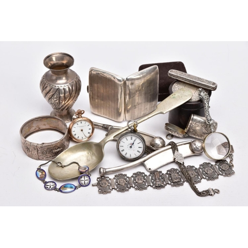 89 - A SELECTION OF SILVER AND WHITE METAL ITEMS, to include a silver cigarette case of an engine turn de... 