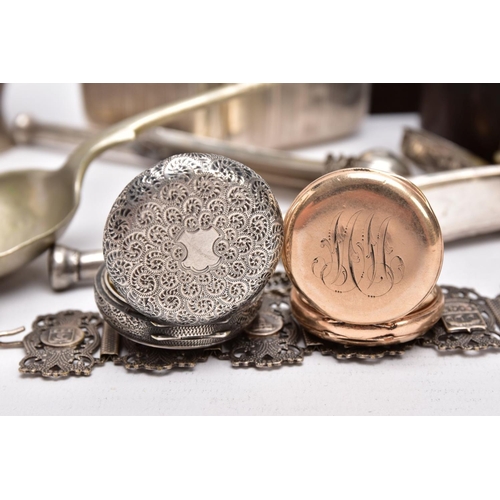 89 - A SELECTION OF SILVER AND WHITE METAL ITEMS, to include a silver cigarette case of an engine turn de... 