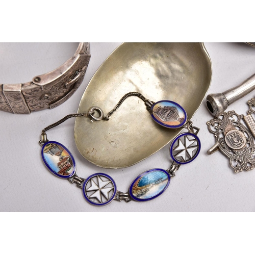 89 - A SELECTION OF SILVER AND WHITE METAL ITEMS, to include a silver cigarette case of an engine turn de... 