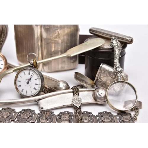 89 - A SELECTION OF SILVER AND WHITE METAL ITEMS, to include a silver cigarette case of an engine turn de... 