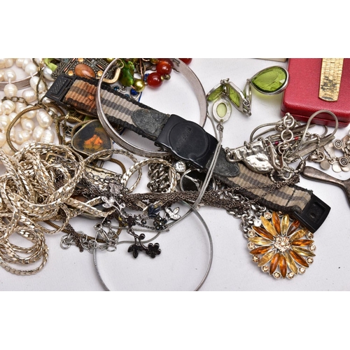97 - TWO BOXES OF MOSTLY COSTUME JEWELLERY, to include a baroque cultured pearl necklace, a large openwor... 