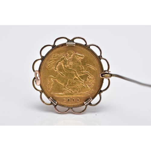 99 - A MOUNTED VICTORIAN HALF SOVEREIGN BROOCH, depicting Queen Victoria, George and the Dragon, dated 19... 