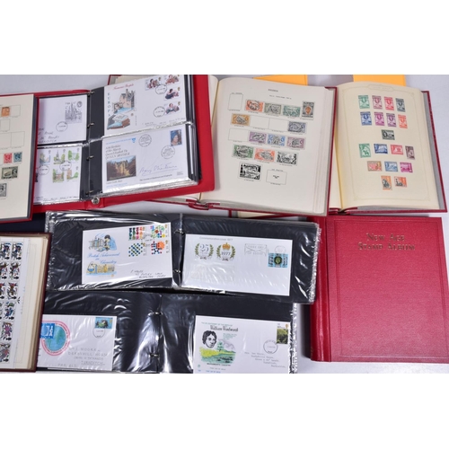 104 - A COLLECTION OF STAMPS IN EIGHT ALBUMS including three cover albums, main value is in an SG KGVI cro... 