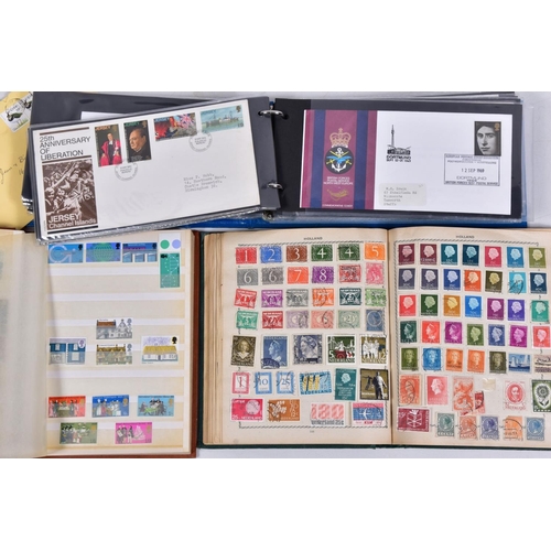 105 - A BOX CONTAINING THREE STAMPS ALBUMS including a cover album and a few odds of GB decimal mint