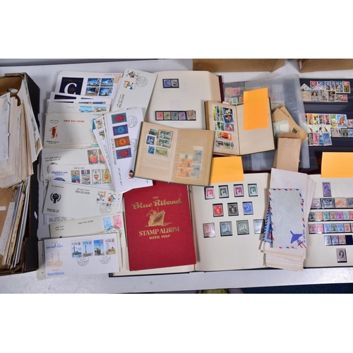 107 - A BOX OF STAMPS AND COVERS contained within five albums and loose, we note a number of Bahrain first... 