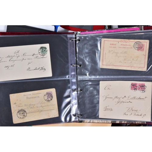 119 - ONE BOX WITH THREE BINDERS OF GERMAN STAMPS on cards plus postal history and complete sets on Schaub... 