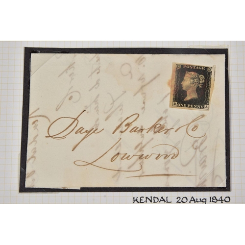 22 - GB 1840 PENNY BLACK EA 4 margins on cover and one other on piece cancelled by manuscript cross at Ki... 