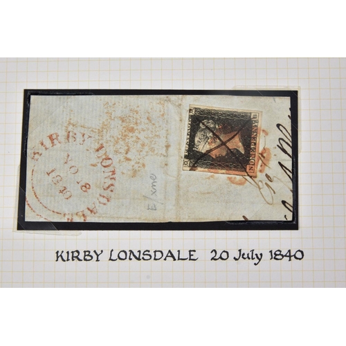 22 - GB 1840 PENNY BLACK EA 4 margins on cover and one other on piece cancelled by manuscript cross at Ki... 