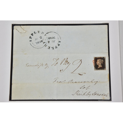 28 - GB 1840 JUNE 2 PENNY BLACK f margins, underpaid (overweight) cover M/S 'to pay 2'