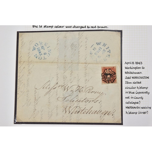 29 - GB PAIR OF GB COVERS INCLUDING PENNY BLACK 3+margins and 1d red cover with Whitehaven & Workington t... 