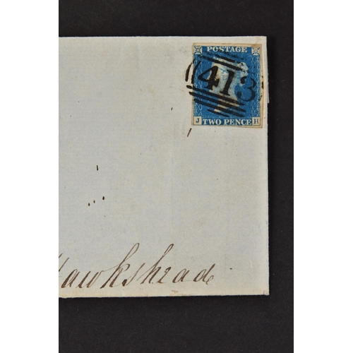 32 - GB 1840 TWO PENNY BLUE on cover, cancelled by 1844 413 numeral, stamp just 4m, tiny scuff NE corner ... 