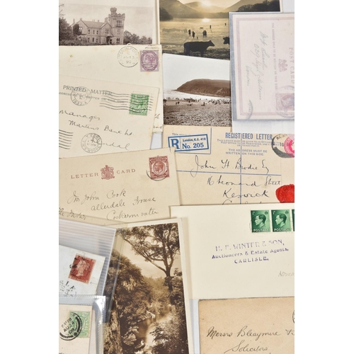 33 - INTERESTING BUNDLE OF POSTAL HISTORY AND POSTCARDS relating to Lake District area, noting Penny Blac... 