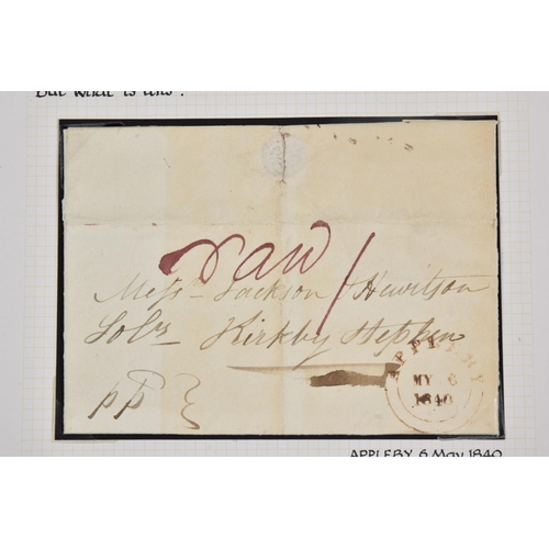 39 - 6TH MAY 1840 COVER 'PAID IN CASH', no stamps available cover, Appleby to Kirby Stephens