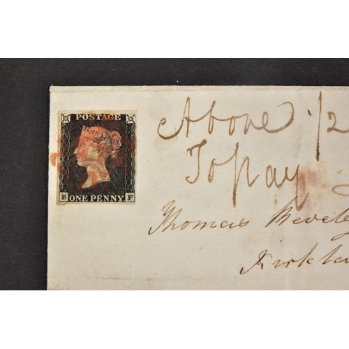 44 - GB 1840 PENNY BLACK on cover plate 4 BF affixed top left, contrary to regulations with M/S instructi... 