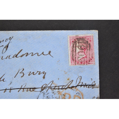 49 - GB 1855 4d CARMINE SMALL GARTER used on cover to France, SG62