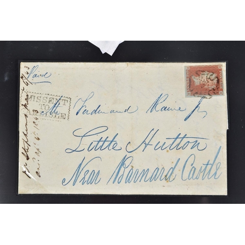 59 - GB 1843 ONE PENNY RED on cover cancelled by Mx, fine strike of MISSENT TO CARLISLE, together with an... 