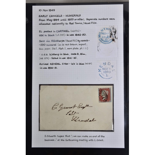 67 - CUMBRIAN POSTAL HISTORY COLLECTION in binder with interesting marks including RAVENGLASS IN GREEN, a... 