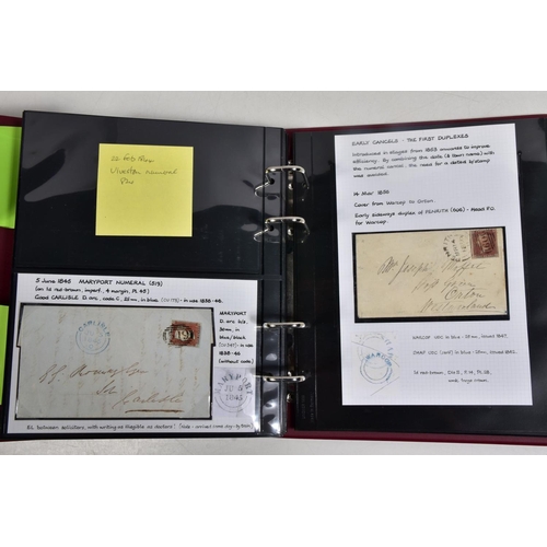 67 - CUMBRIAN POSTAL HISTORY COLLECTION in binder with interesting marks including RAVENGLASS IN GREEN, a... 