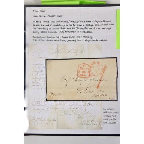 67 - CUMBRIAN POSTAL HISTORY COLLECTION in binder with interesting marks including RAVENGLASS IN GREEN, a... 